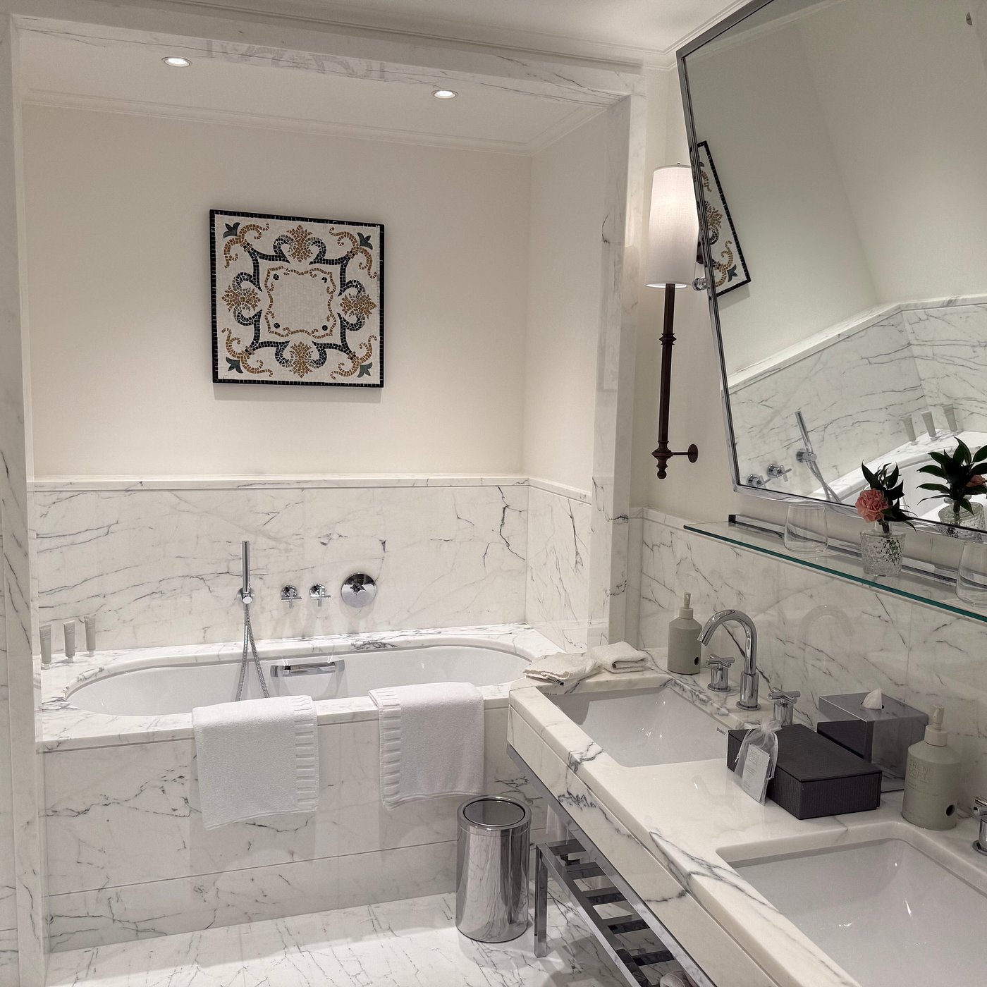 Guest bathroom at Hotel Savoy, a Rocco Forte Hotel